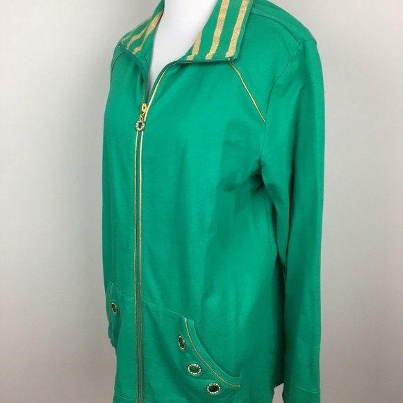 Quacker Factory Jacket Rhinestone Green Gold M - Picture 1 of 8